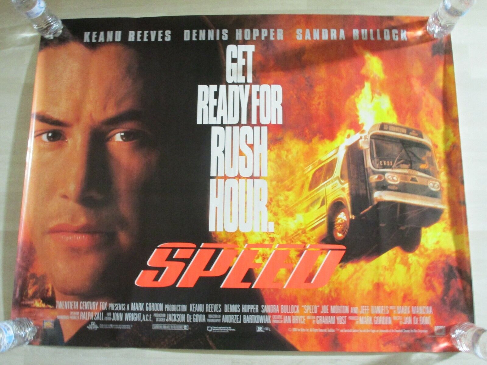 Vintage Speed Keanu Reeves Sandra Bullock Original Video Movie Poster 1994 34x44