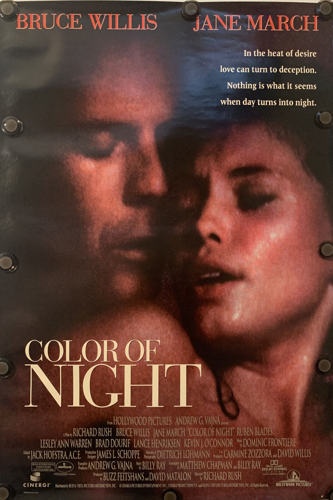 Color Of Night Original 27" X 40" Ds/rolled Movie Poster - 1994 - Bruce Willis